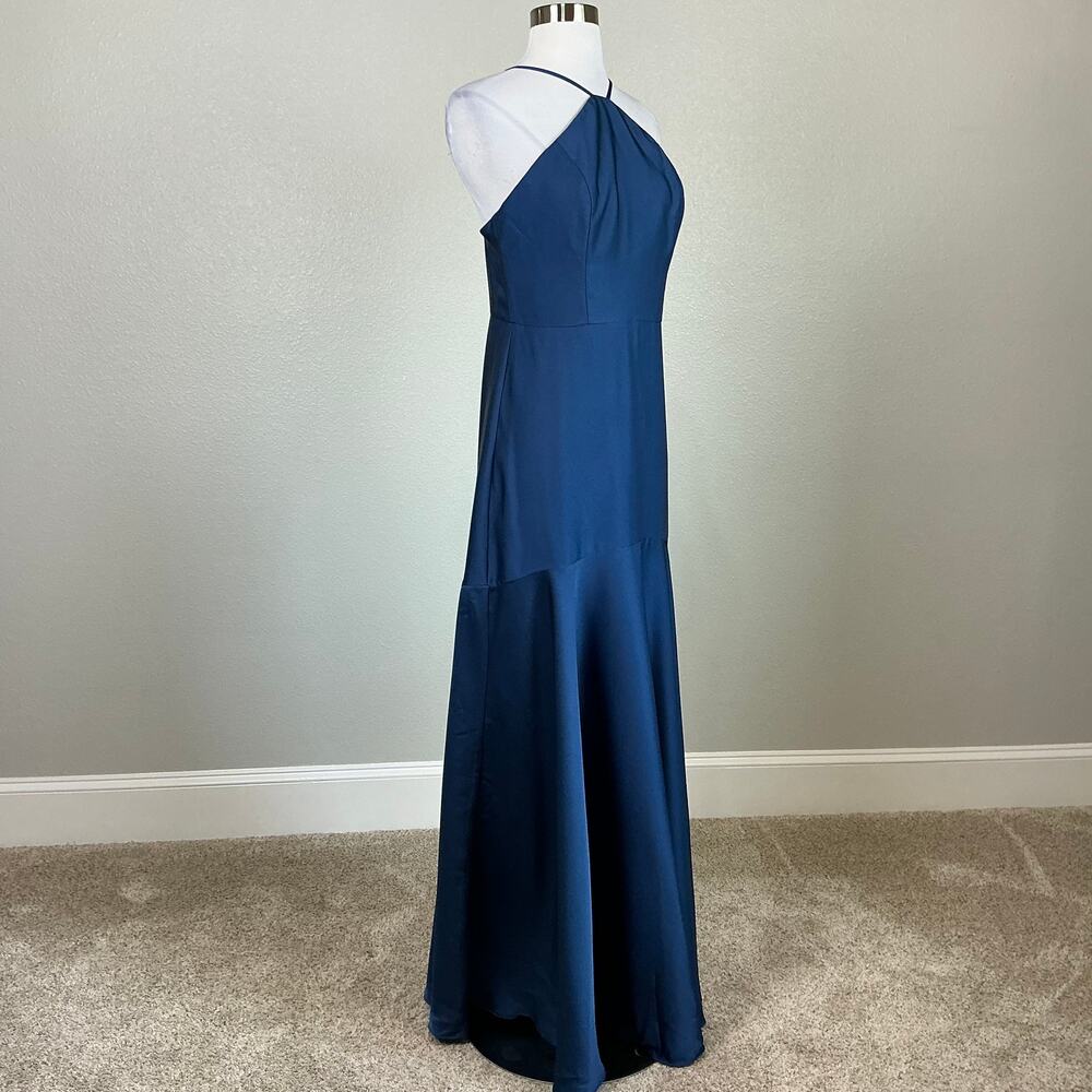 Dress the Population Justine Blue Evening Gown Satin A-Line Dress Size Medium - Picture 3 of 12
